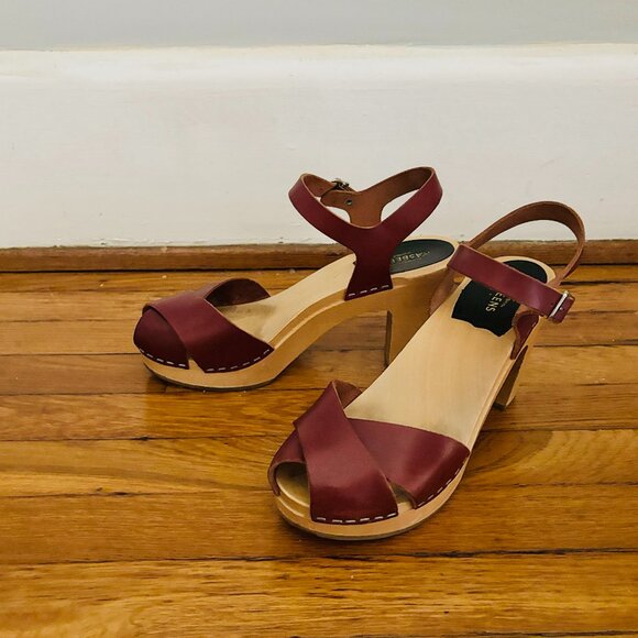 Swedish Hasbeen Merci Strap Clog Sandal In Bordeaux  Burgundy Size 38 Size 7.5 - Picture 2 of 7